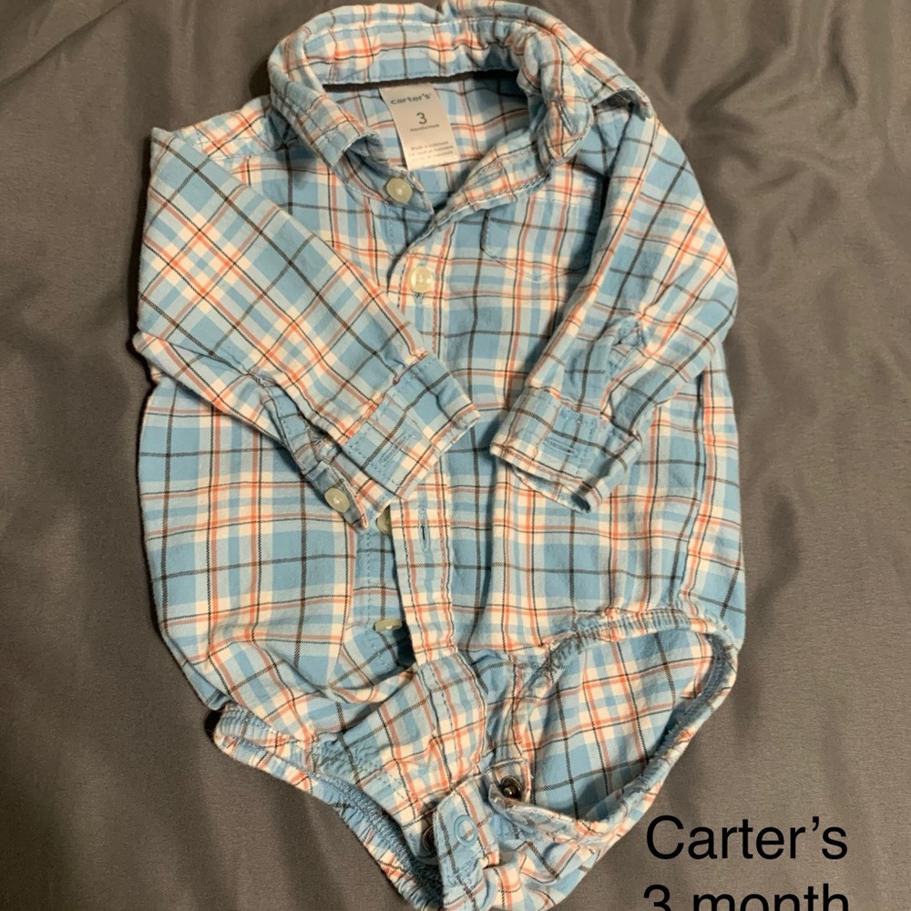 Carter’s blue plaid onesie 3 month